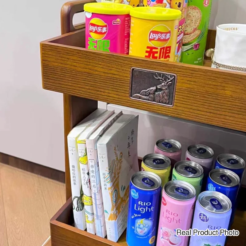 Traditional Chinese Rubberwood MDF Rectangular Movable Space-Saving Storage Shelf 2-Layer For Living Room