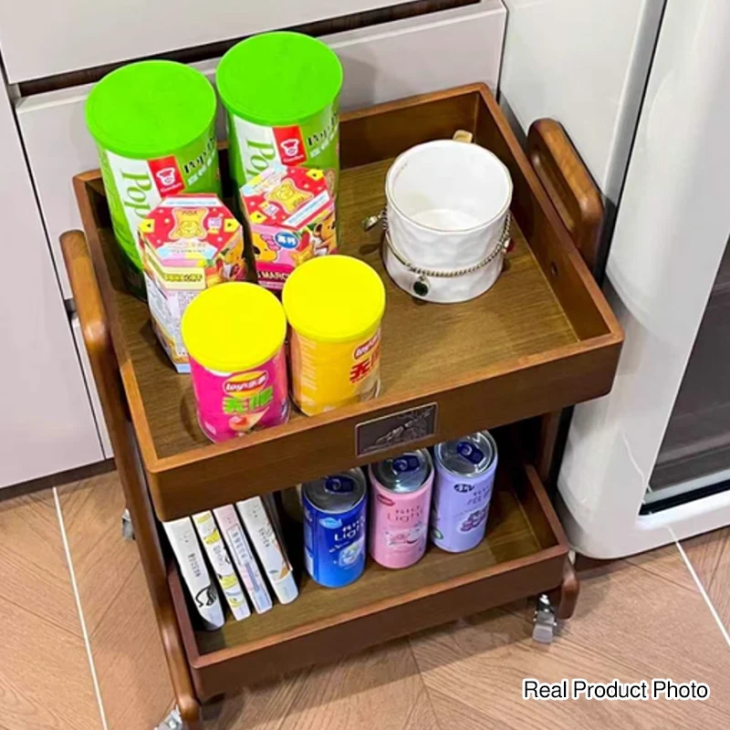 Traditional Chinese Rubberwood MDF Rectangular Movable Space-Saving Storage Shelf 2-Layer For Living Room