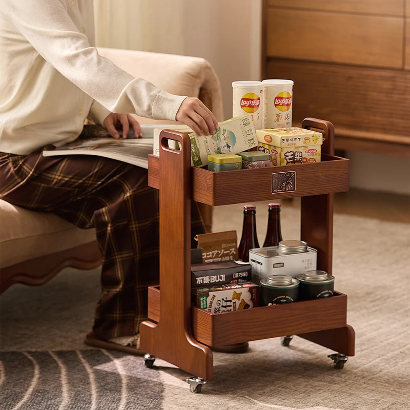 Traditional Chinese Rubberwood MDF Rectangular Movable Space-Saving Storage Shelf 2-Layer For Living Room