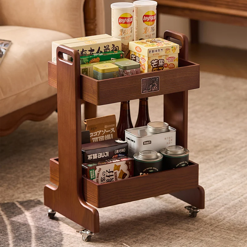 Traditional Chinese Rubberwood MDF Rectangular Movable Space-Saving Storage Shelf 2-Layer For Living Room
