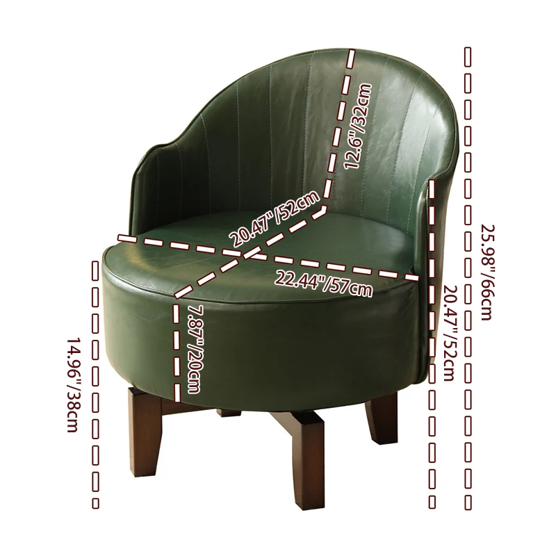 Traditional Chinese Rubber Wood Faux Oil Wax Leather Curved Swivel Accent Chair With Backrest For Living Room
