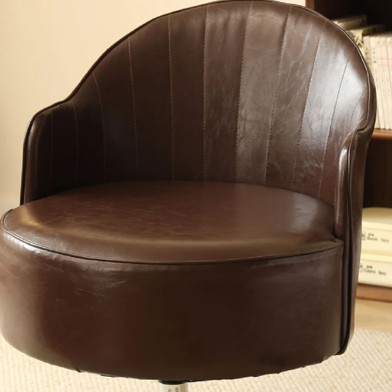 Traditional Vintage Faux Oil Wax Leather Carbon Steel Round Curved Accent Chair With Backrest For Living Room