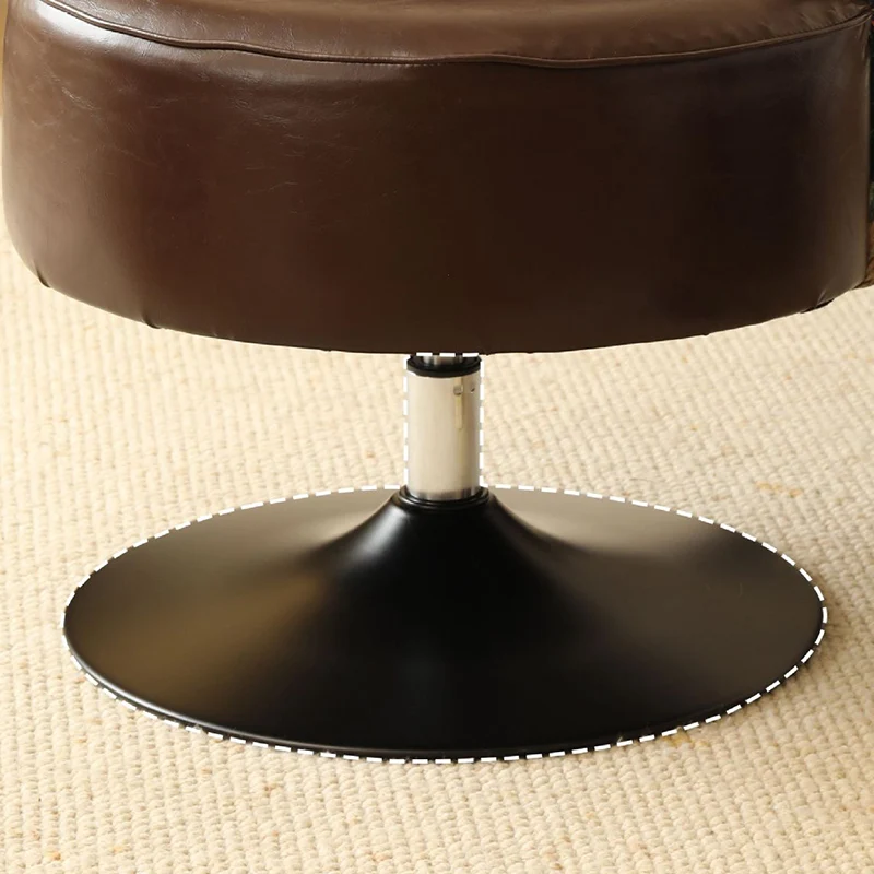 Traditional Vintage Faux Oil Wax Leather Carbon Steel Round Curved Accent Chair With Backrest For Living Room