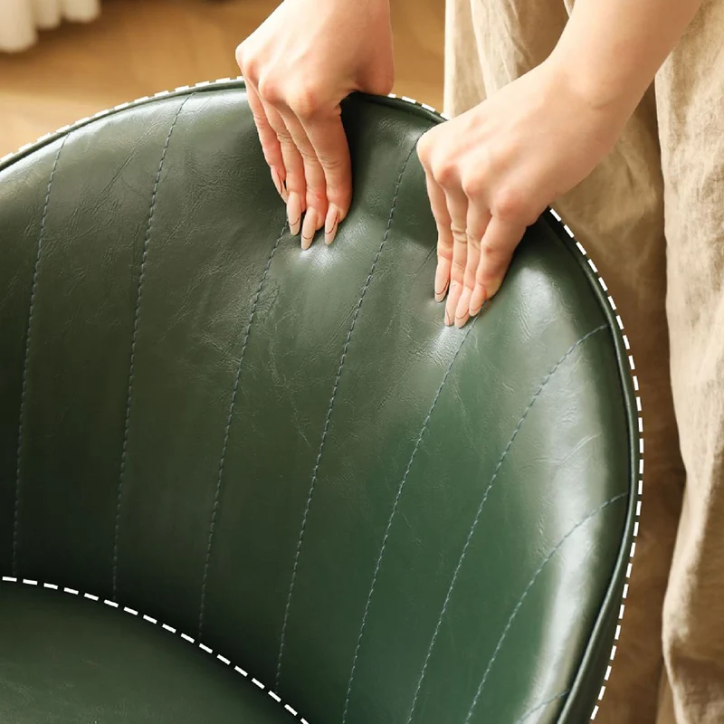 Traditional Vintage Faux Oil Wax Leather Carbon Steel Round Curved Accent Chair With Backrest For Living Room