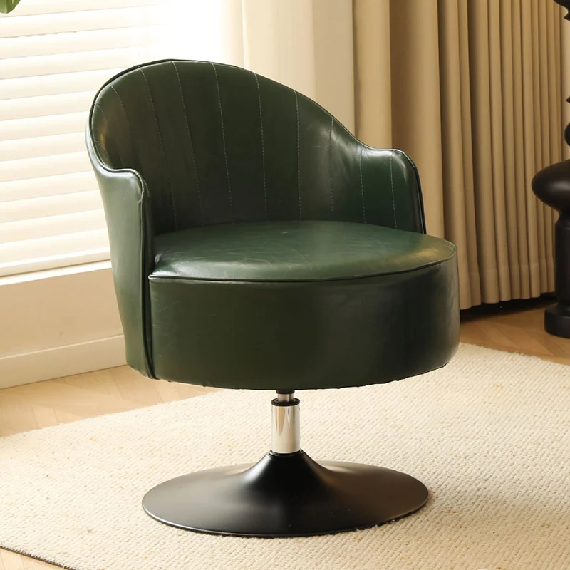 Traditional Vintage Faux Oil Wax Leather Carbon Steel Round Curved Accent Chair With Backrest For Living Room