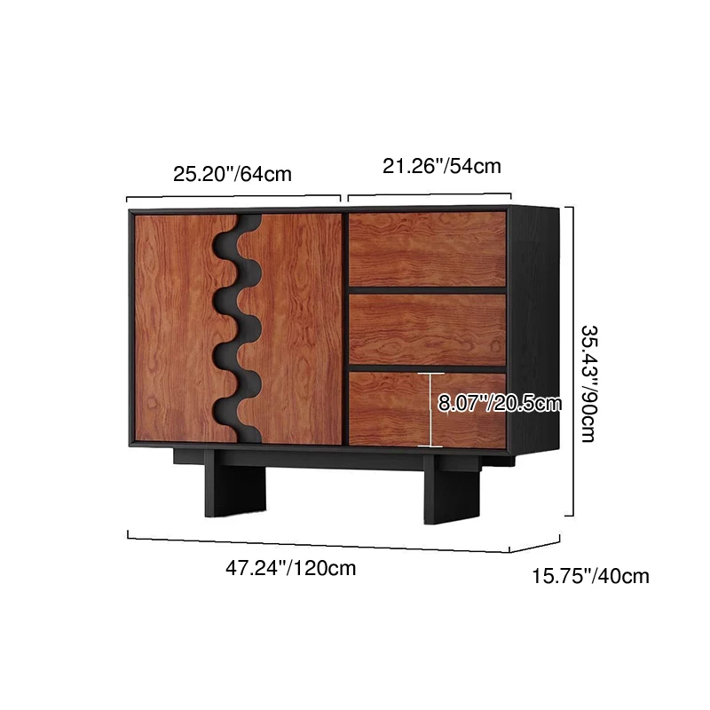 Traditional French Rubber Wood Plywood Wave Rectangular Storage Cabinet With 1/2 Storage For Living Room