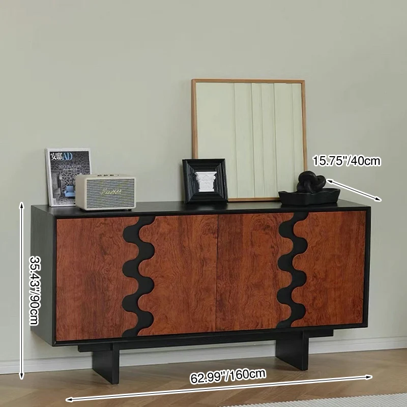 Traditional French Rubber Wood Plywood Wave Rectangular Storage Cabinet With 1/2 Storage For Living Room