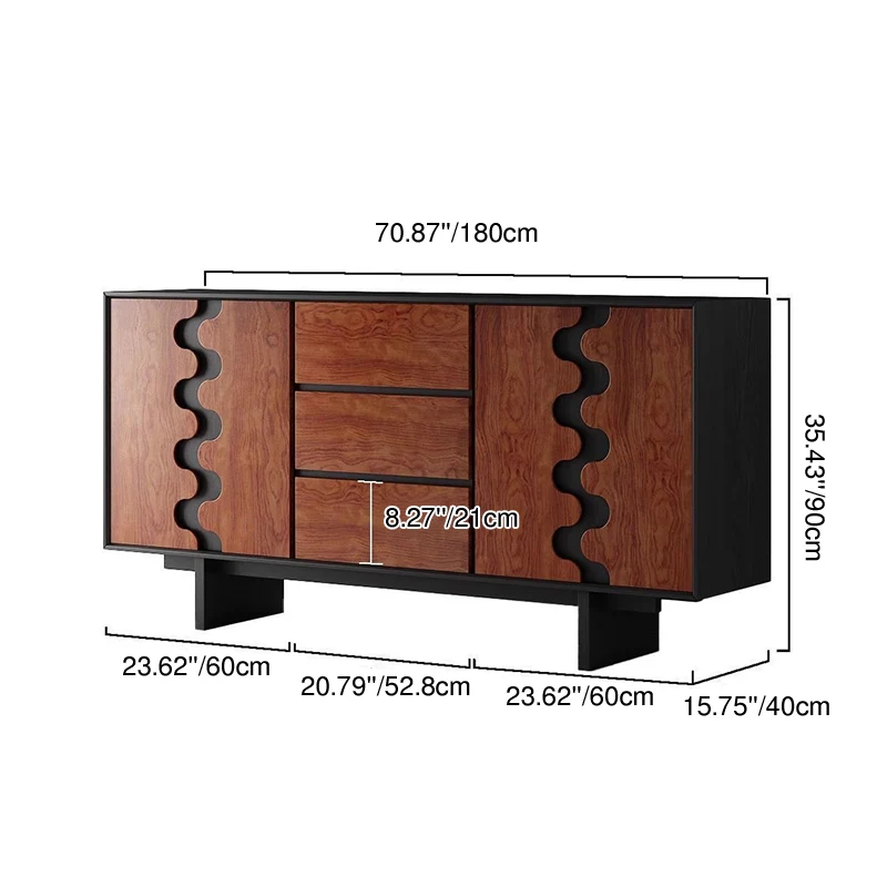Traditional French Rubber Wood Plywood Wave Rectangular Storage Cabinet With 1/2 Storage For Living Room