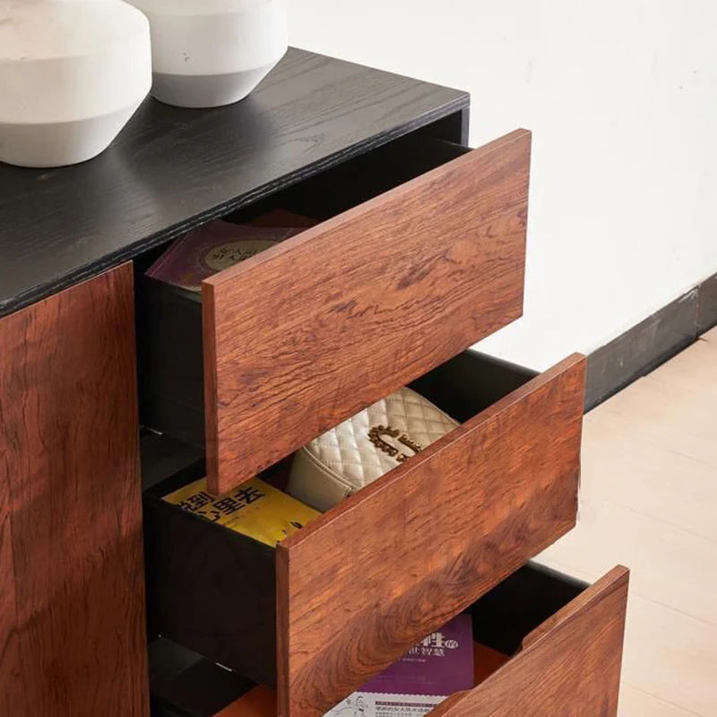 Traditional French Rubber Wood Plywood Wave Rectangular Storage Cabinet With 1/2 Storage For Living Room