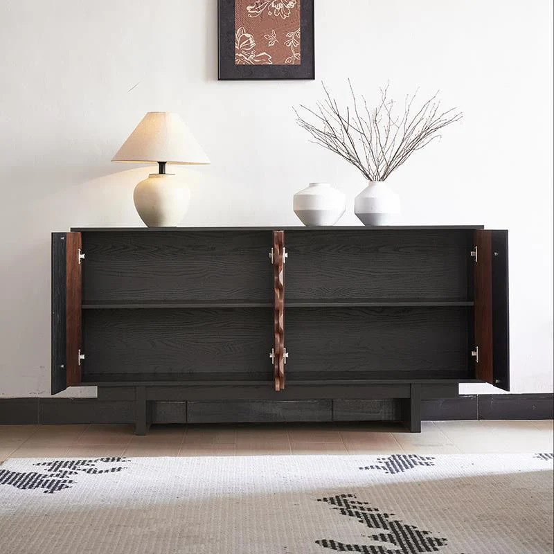 Traditional French Rubber Wood Plywood Wave Rectangular Storage Cabinet With 1/2 Storage For Living Room