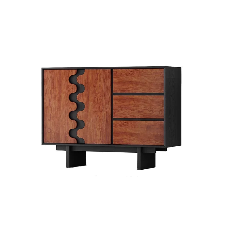 Traditional French Rubber Wood Plywood Wave Rectangular Storage Cabinet With 1/2 Storage For Living Room