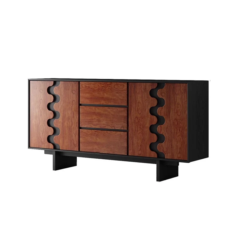 Traditional French Rubber Wood Plywood Wave Rectangular Storage Cabinet With 1/2 Storage For Living Room