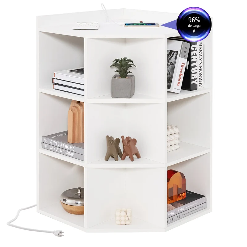 Armário de Canto com 3 Níveis e Estação de Carregamento com 9 Cubículos e 2 Portas USB – Branco