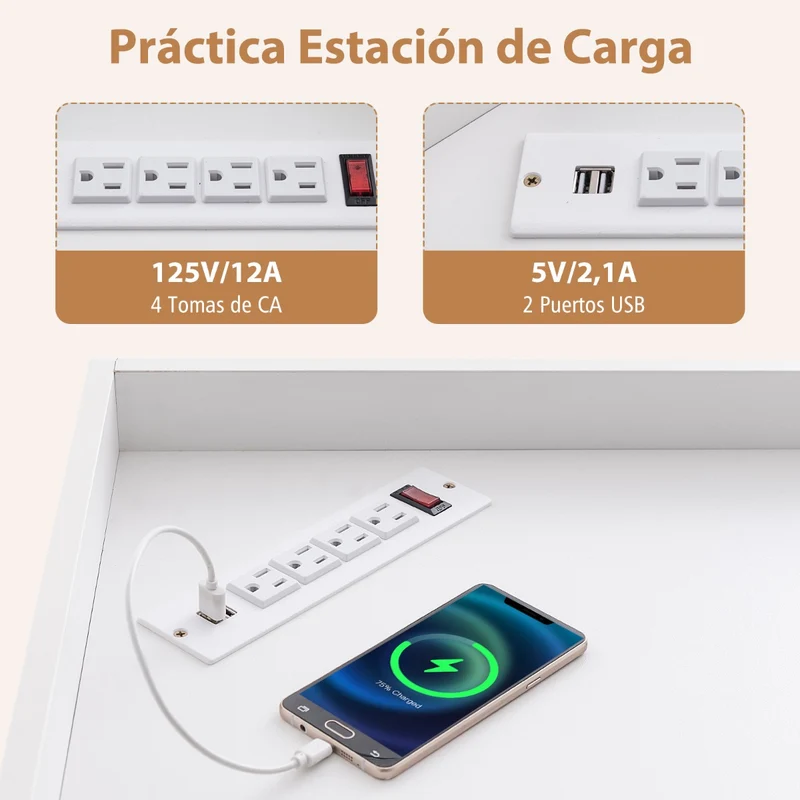 Armário de Canto com 3 Níveis e Estação de Carregamento com 9 Cubículos e 2 Portas USB – Branco
