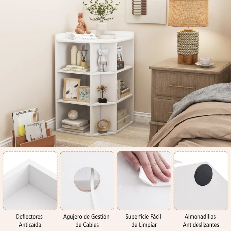 Armário de Canto com 3 Níveis e Estação de Carregamento com 9 Cubículos e 2 Portas USB – Branco
