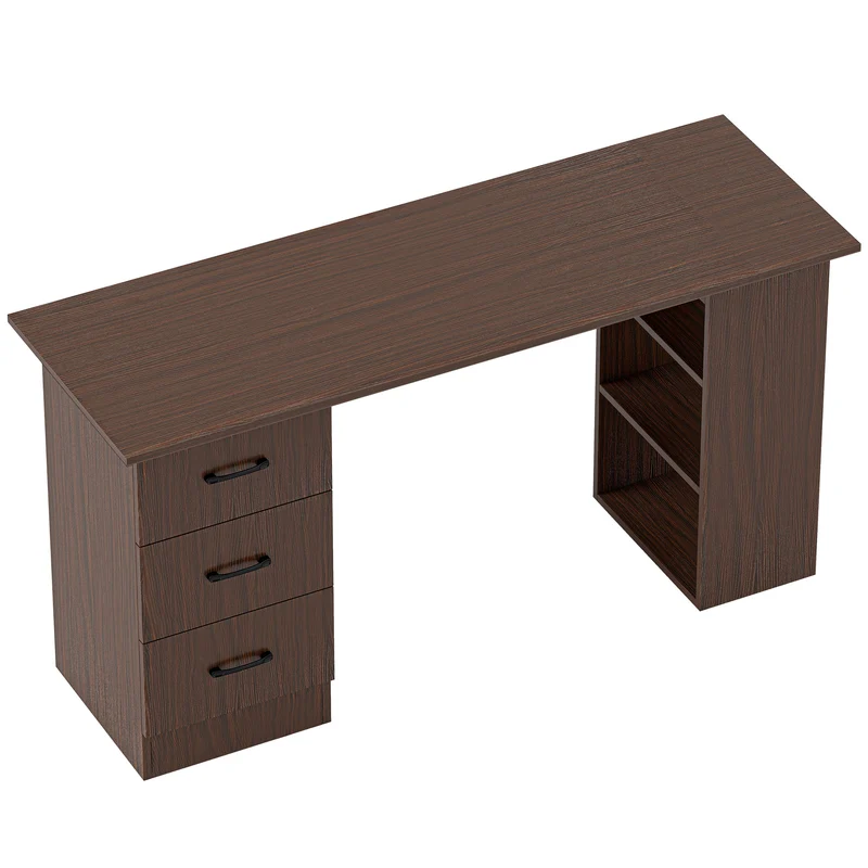 Escrivaninha Moderna com 3 Gavetas e 3 Prateleiras para Quarto e Escritório, em Madeira, 120x49x72 cm, Cor Noce