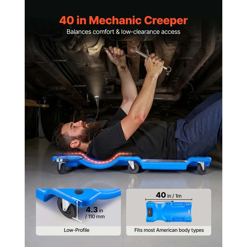 Creeper mecânico 1m LED baixo perfil 158kg 6 rodas giratórias