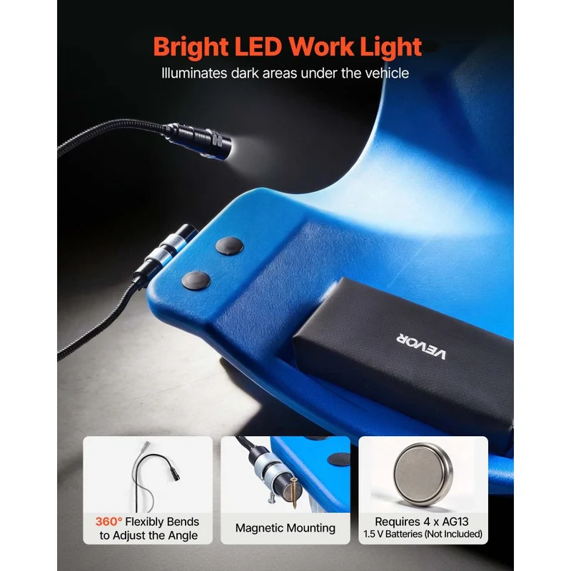 Creeper mecânico 1m LED baixo perfil 158kg 6 rodas giratórias
