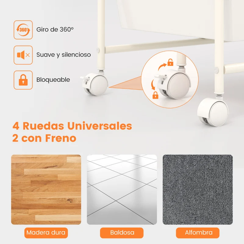 Carro Multiusos com 15 Gavetas Desmontáveis e Rodas com Travão 63 x 37 x 87 cm – Branco