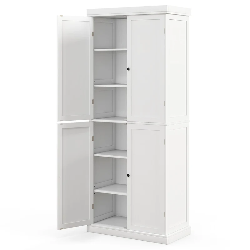 Aparador Alacena com 4 Portas e 6 Prateleiras Armário Madeira 76x40x184,5cm Branco