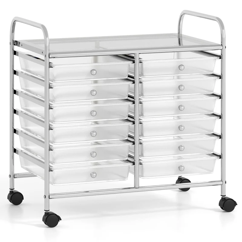 Carrinho de Arrumação com Rodas 12 Gavetas Extraíveis 64 x 38 x 62 cm