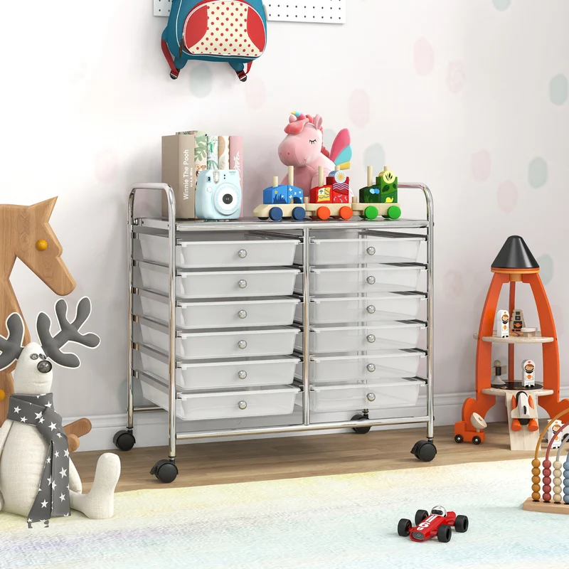 Carrinho de Arrumação com Rodas 12 Gavetas Extraíveis 64 x 38 x 62 cm