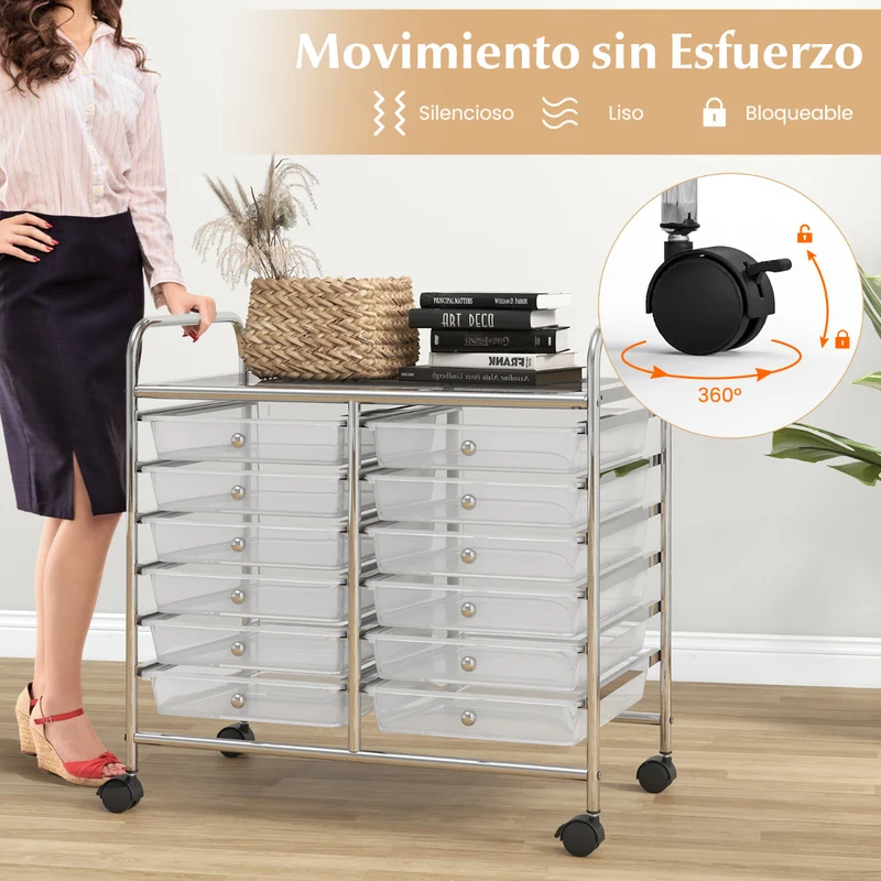 Carrinho de Arrumação com Rodas 12 Gavetas Extraíveis 64 x 38 x 62 cm