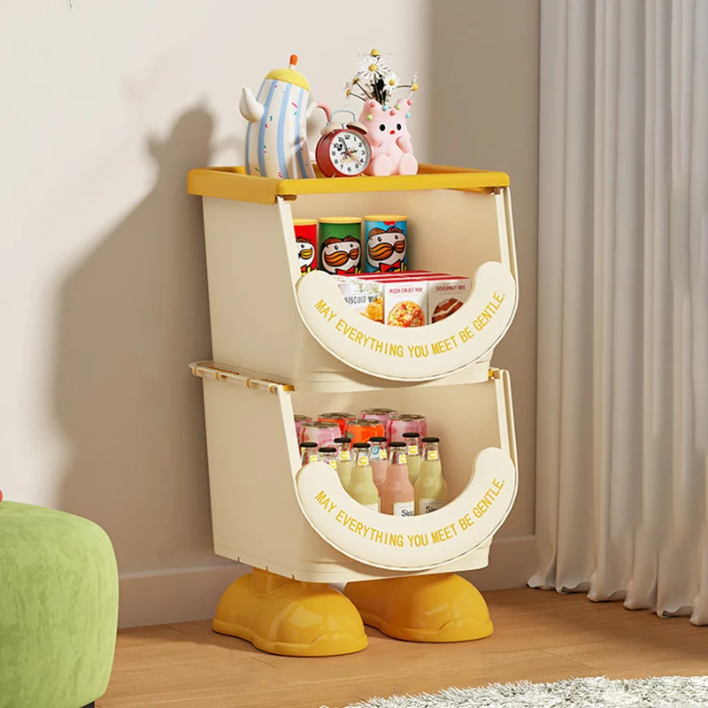 Modern Art Deco PP ABS Cartoon Big-Foot Floor-Standing Kids Toy Storage Shelf 1/2/3-Layer For Living Room
