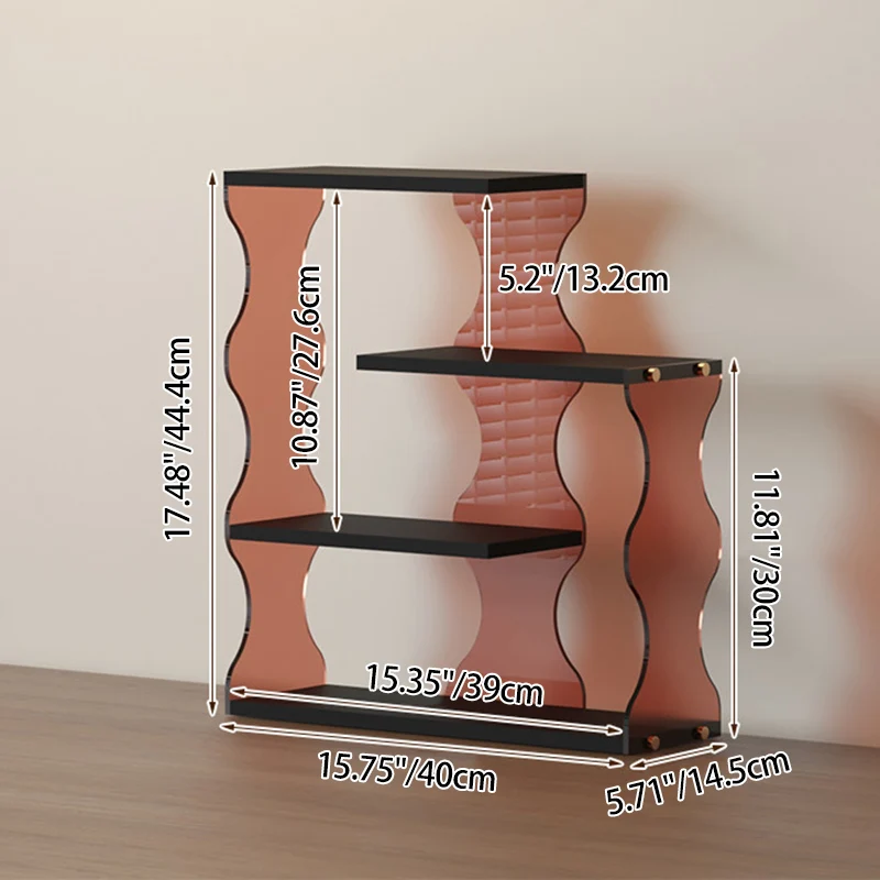 Modern Minimalist MDF Acrylic Wavy-Edged Rectangular Desktop Cup Storage Shelf 4-Tier For Dining Room