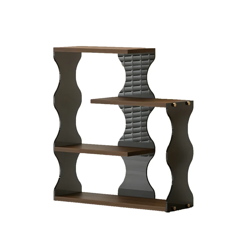 Modern Minimalist MDF Acrylic Wavy-Edged Rectangular Desktop Cup Storage Shelf 4-Tier For Dining Room