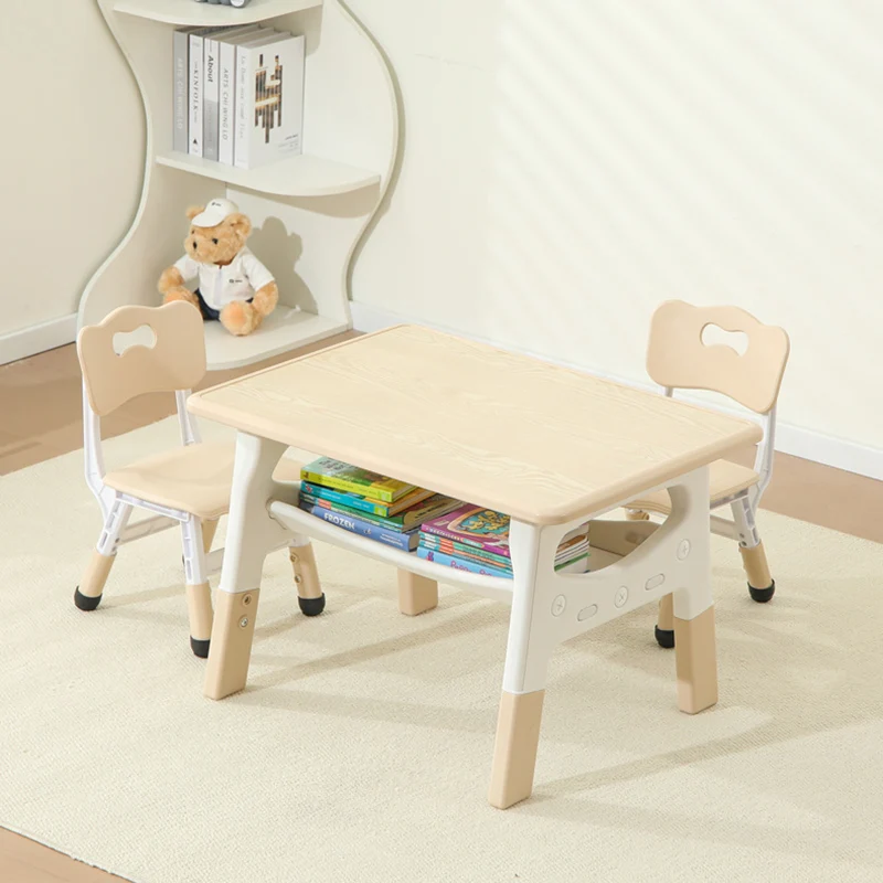Modern Minimalist MDF PP Rounded Rectangular Kids Study Desk With 2-Tier For Living Room