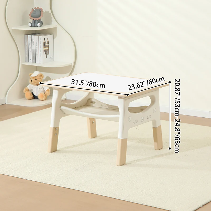 Modern Minimalist MDF PP Rounded Rectangular Kids Study Desk With 2-Tier For Living Room