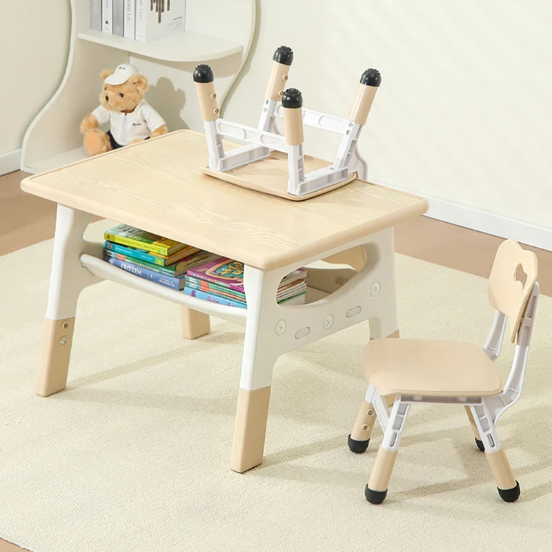 Modern Minimalist MDF PP Rounded Rectangular Kids Study Desk With 2-Tier For Living Room