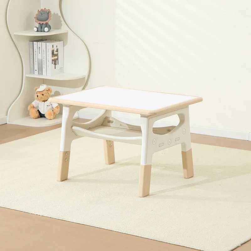 Modern Minimalist MDF PP Rounded Rectangular Kids Study Desk With 2-Tier For Living Room