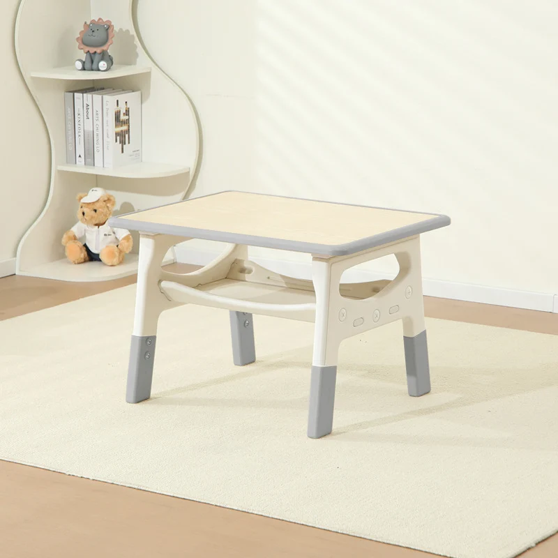 Modern Minimalist MDF PP Rounded Rectangular Kids Study Desk With 2-Tier For Living Room