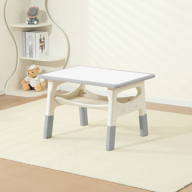 Modern Minimalist MDF PP Rounded Rectangular Kids Study Desk With 2-Tier For Living Room