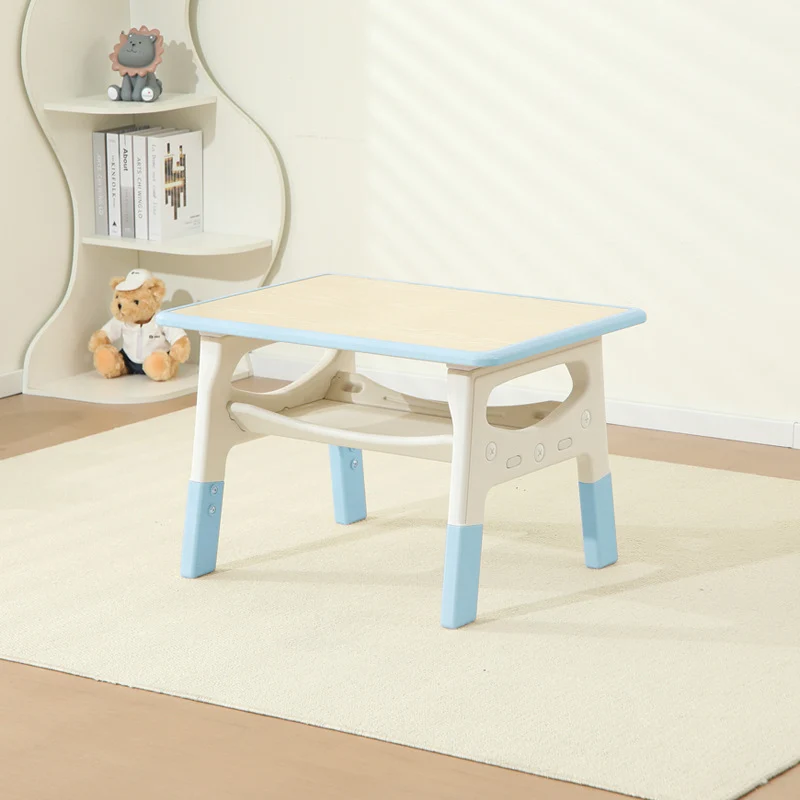 Modern Minimalist MDF PP Rounded Rectangular Kids Study Desk With 2-Tier For Living Room