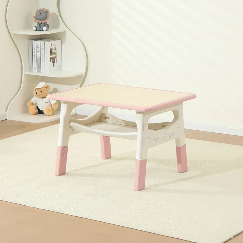 Modern Minimalist MDF PP Rounded Rectangular Kids Study Desk With 2-Tier For Living Room