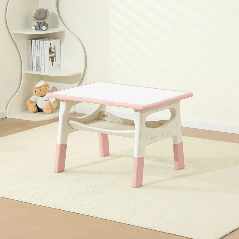 Modern Minimalist MDF PP Rounded Rectangular Kids Study Desk With 2-Tier For Living Room