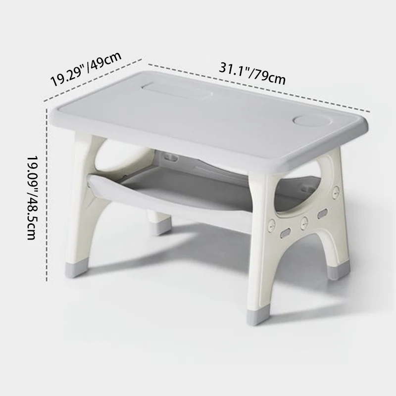 Modern Minimalist PE Geometric Curved Kids Study Desk Chair Set With 2-Tier For Living Room