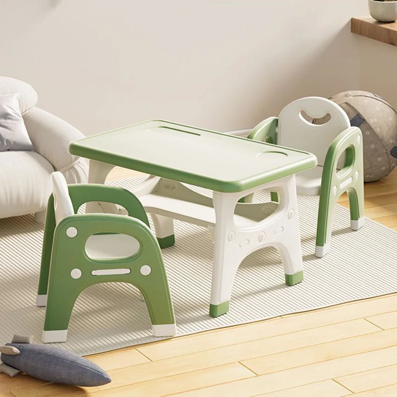 Modern Minimalist PE Geometric Curved Kids Study Desk Chair Set With 2-Tier For Living Room