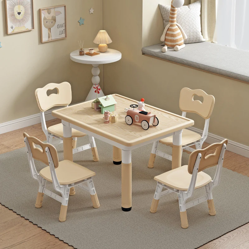 Modern Minimalist MDF PP Cylinder Rectangular Kids Study Table Chair Set With Adjustable Height For Living Room