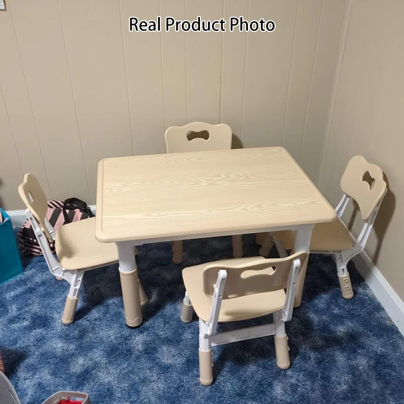 Modern Minimalist MDF PP Cylinder Rectangular Kids Study Table Chair Set With Adjustable Height For Living Room