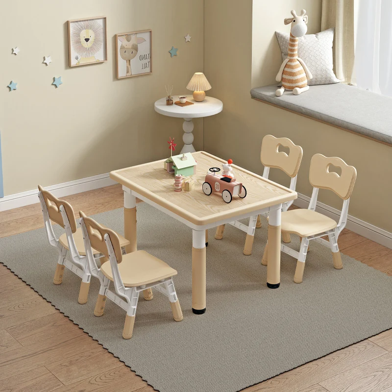 Modern Minimalist MDF PP Cylinder Rectangular Kids Study Table Chair Set With Adjustable Height For Living Room