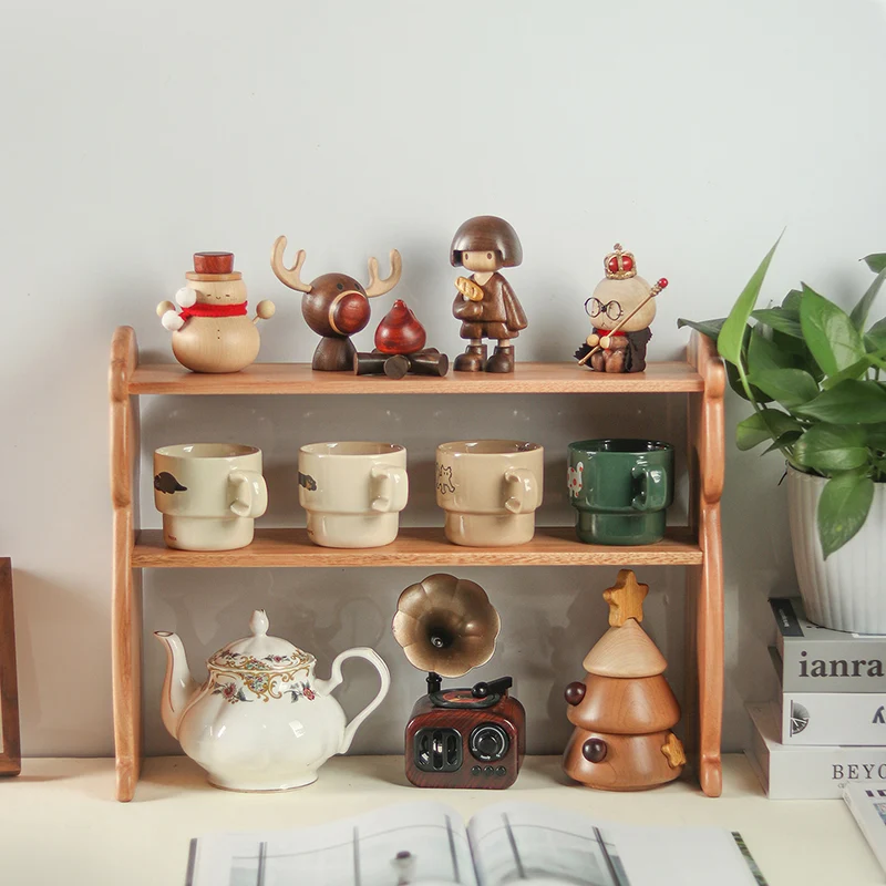 Contemporary Creative Rosewood Maple Otter-Shaped Rectangular Desktop Storage Shelf 2-Tier For Living Room & Entryway