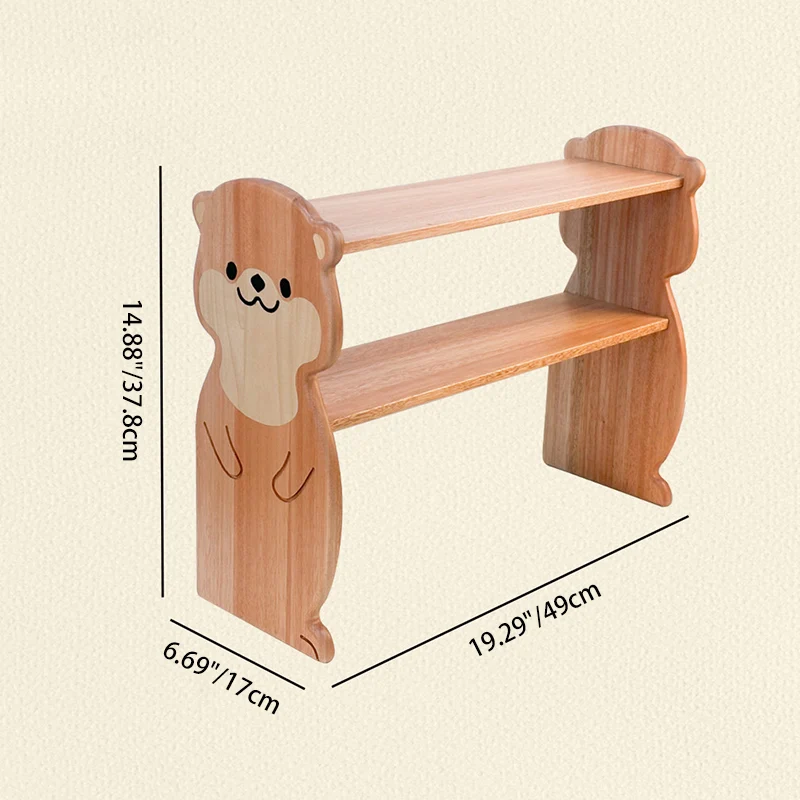 Contemporary Creative Rosewood Maple Otter-Shaped Rectangular Desktop Storage Shelf 2-Tier For Living Room & Entryway