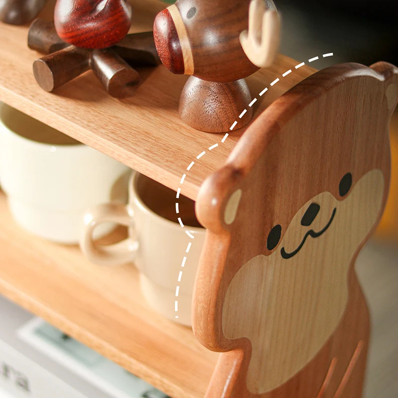 Contemporary Creative Rosewood Maple Otter-Shaped Rectangular Desktop Storage Shelf 2-Tier For Living Room & Entryway