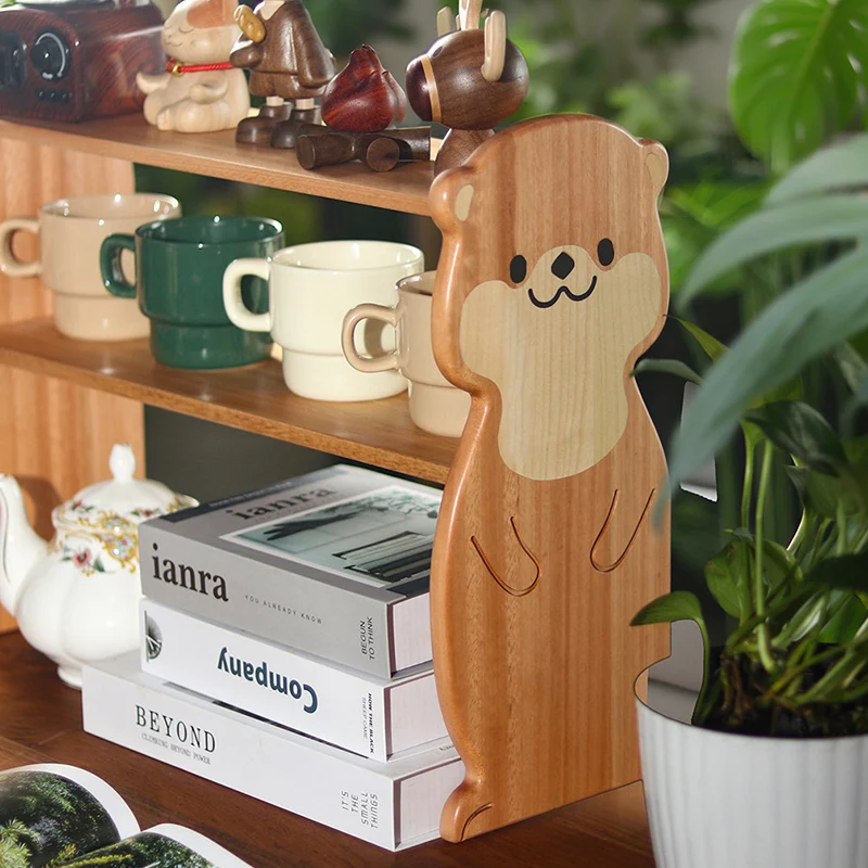 Contemporary Creative Rosewood Maple Otter-Shaped Rectangular Desktop Storage Shelf 2-Tier For Living Room & Entryway