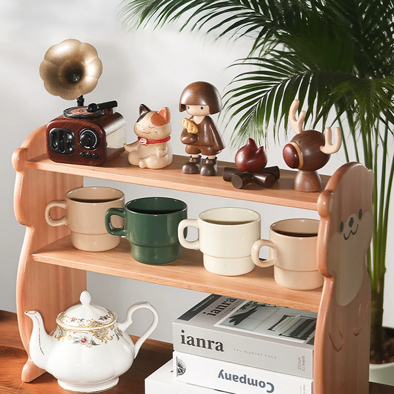 Contemporary Creative Rosewood Maple Otter-Shaped Rectangular Desktop Storage Shelf 2-Tier For Living Room & Entryway