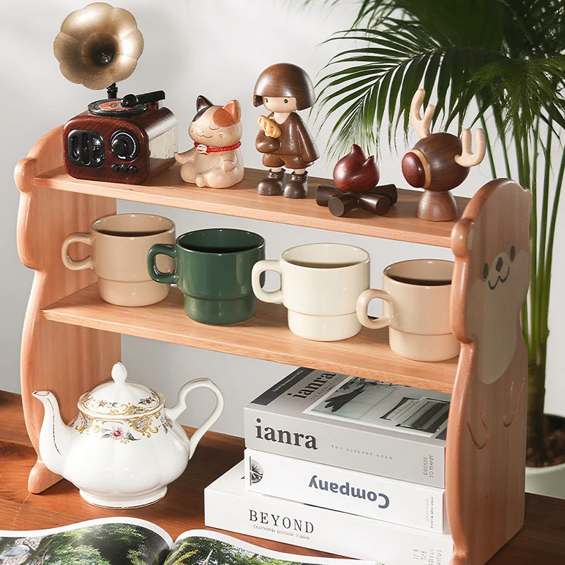 Contemporary Creative Rosewood Maple Otter-Shaped Rectangular Desktop Storage Shelf 2-Tier For Living Room & Entryway
